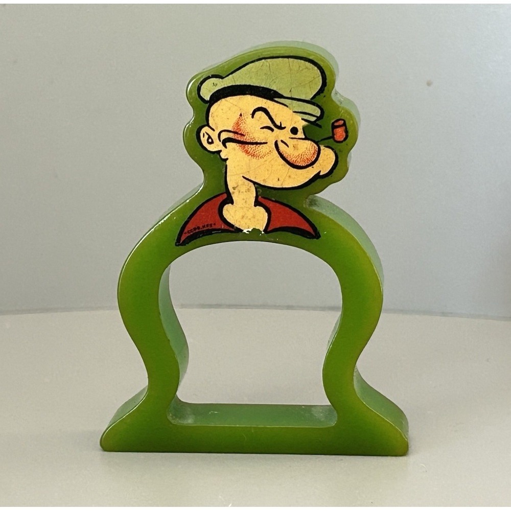 Vintage MCM Green Bakelite Popeye The Sailor Decal Napkin Ring 2-Side Rare!